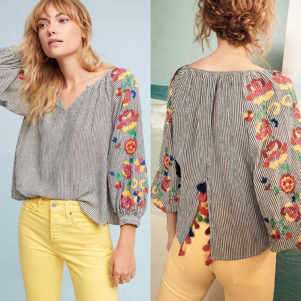 Floreat | Soleil Colorful Embroidered Striped Blouse